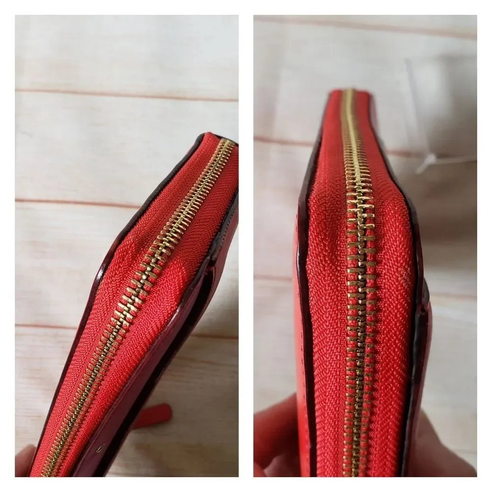 Kate Spade Leather Neda Bridge Place Zip Around Long Wallet Bow Pink Red